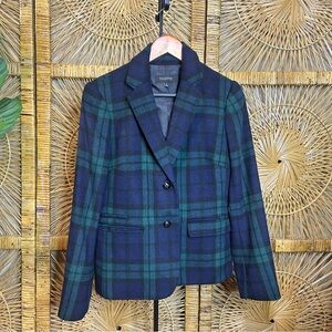 Talbots tartan plans green blue wool-blend blazer jacket size 6 small